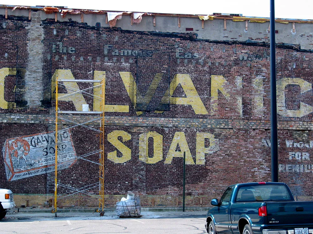 Painted sign on a building.