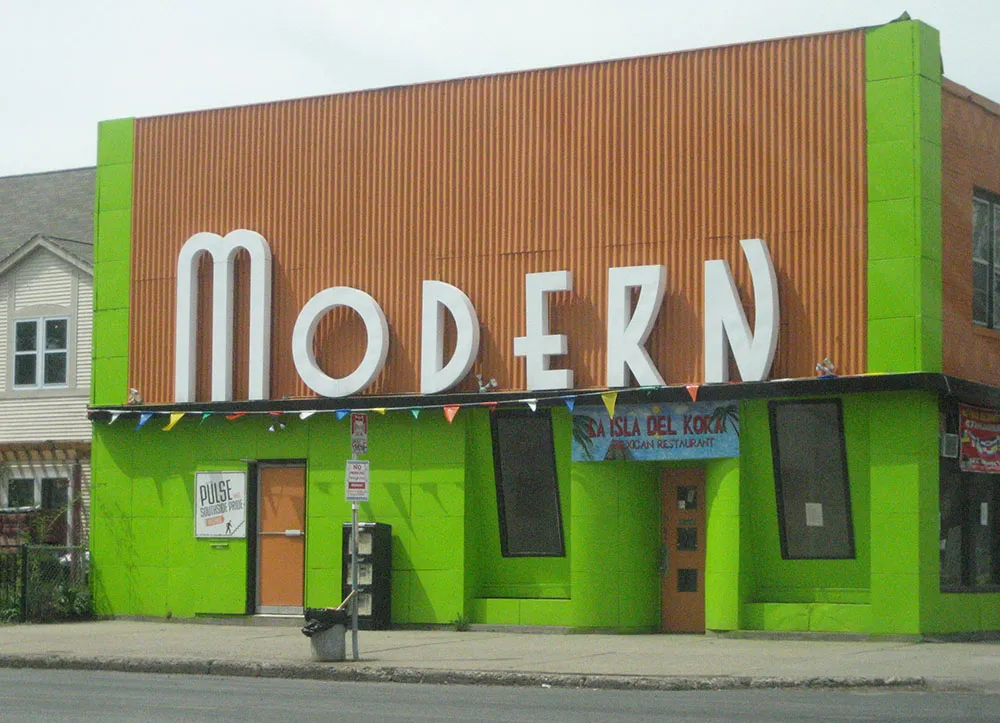 Big art deco letters at the Modern in Minneapolis